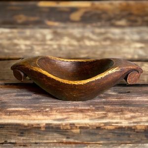 Balinese Hand Carved Canoe Boat Dish with Rattan Edge